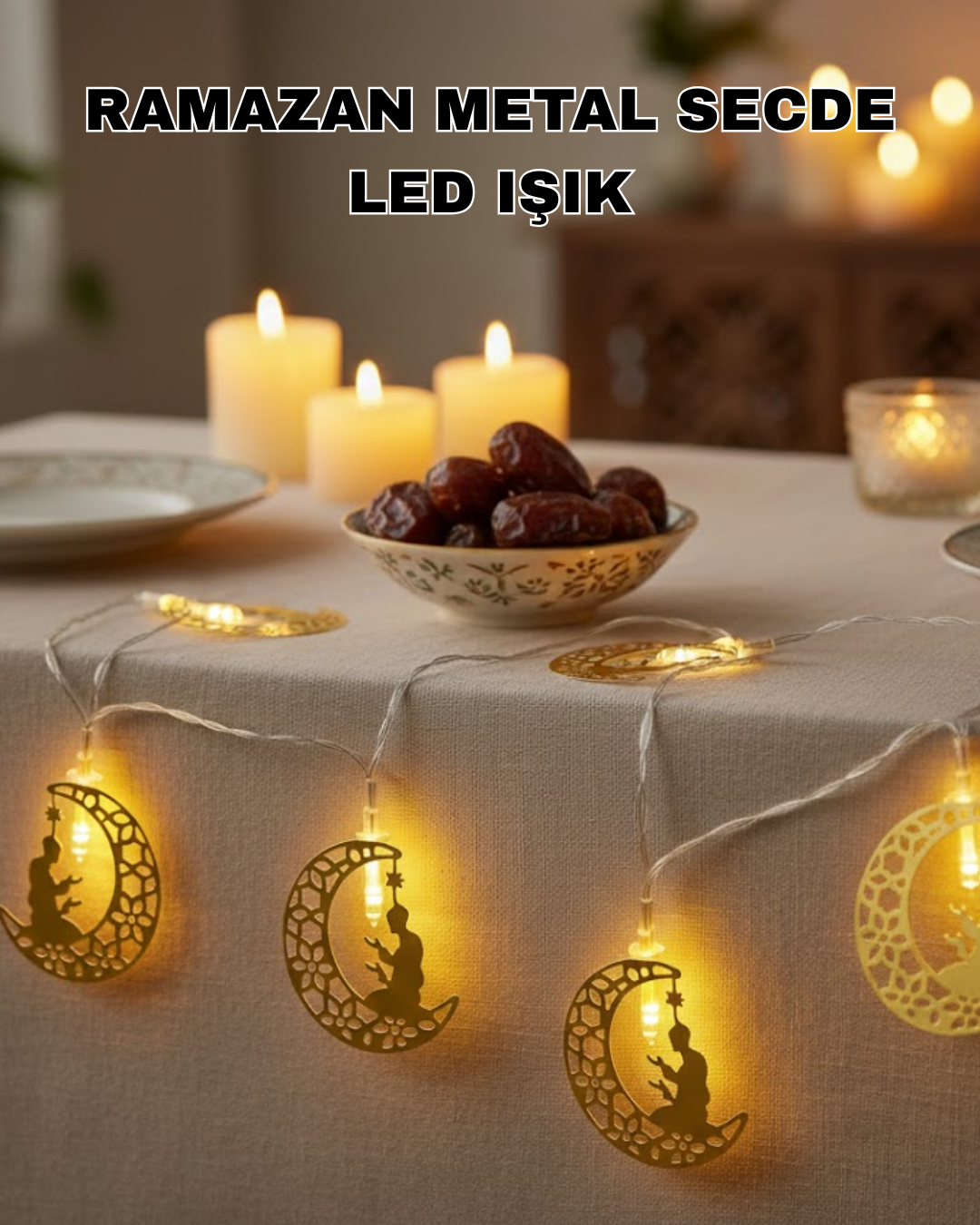 3-99 Ramazan Temalı Ay İçinde Secde Eden Adam LED Peri Işığı - Vipsepet - Görsel 1