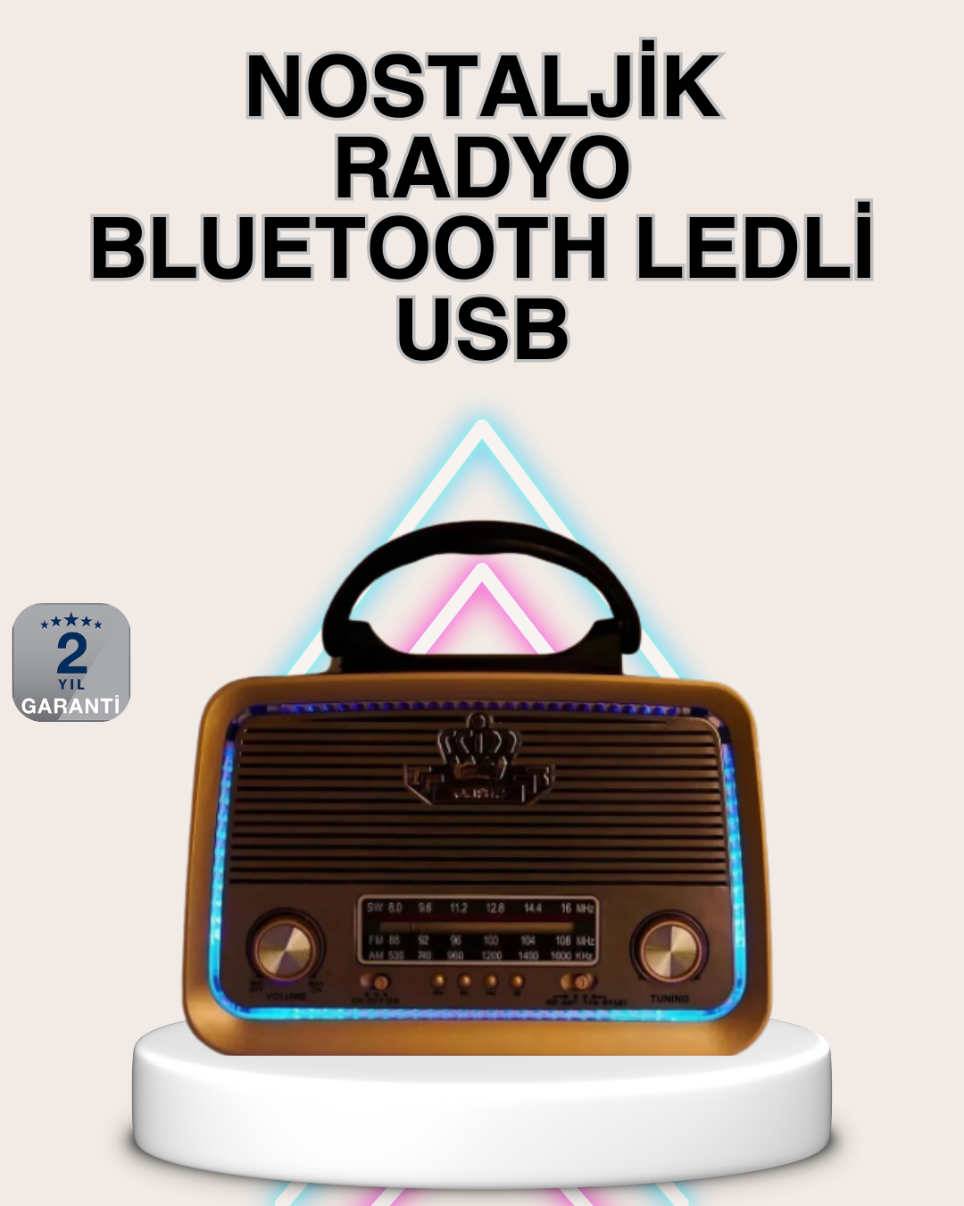 3-99 Ahşap Nostaljik Radyo Bluetooth USB SD Kart Destekli - Vipsepet - Görsel 1