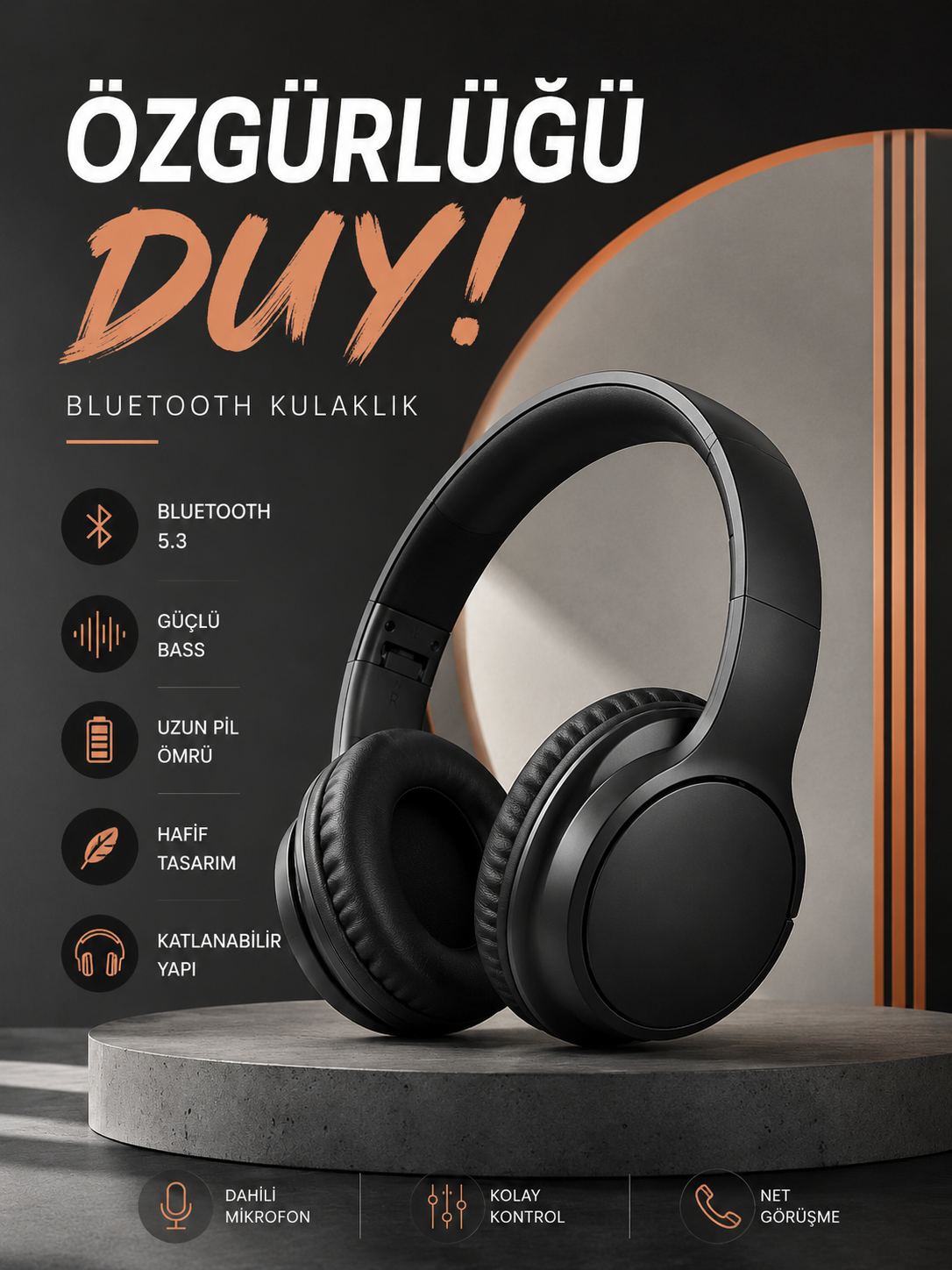 35a1005e-826f-4b81-8305-050c62a18c40 Kulak Üstü Bluetooth Kulaklık Ayarlanabiilir Uzun Pil Ömrü Kablosuz 5.0 Bluetooth - vipsepet - Görsel 1