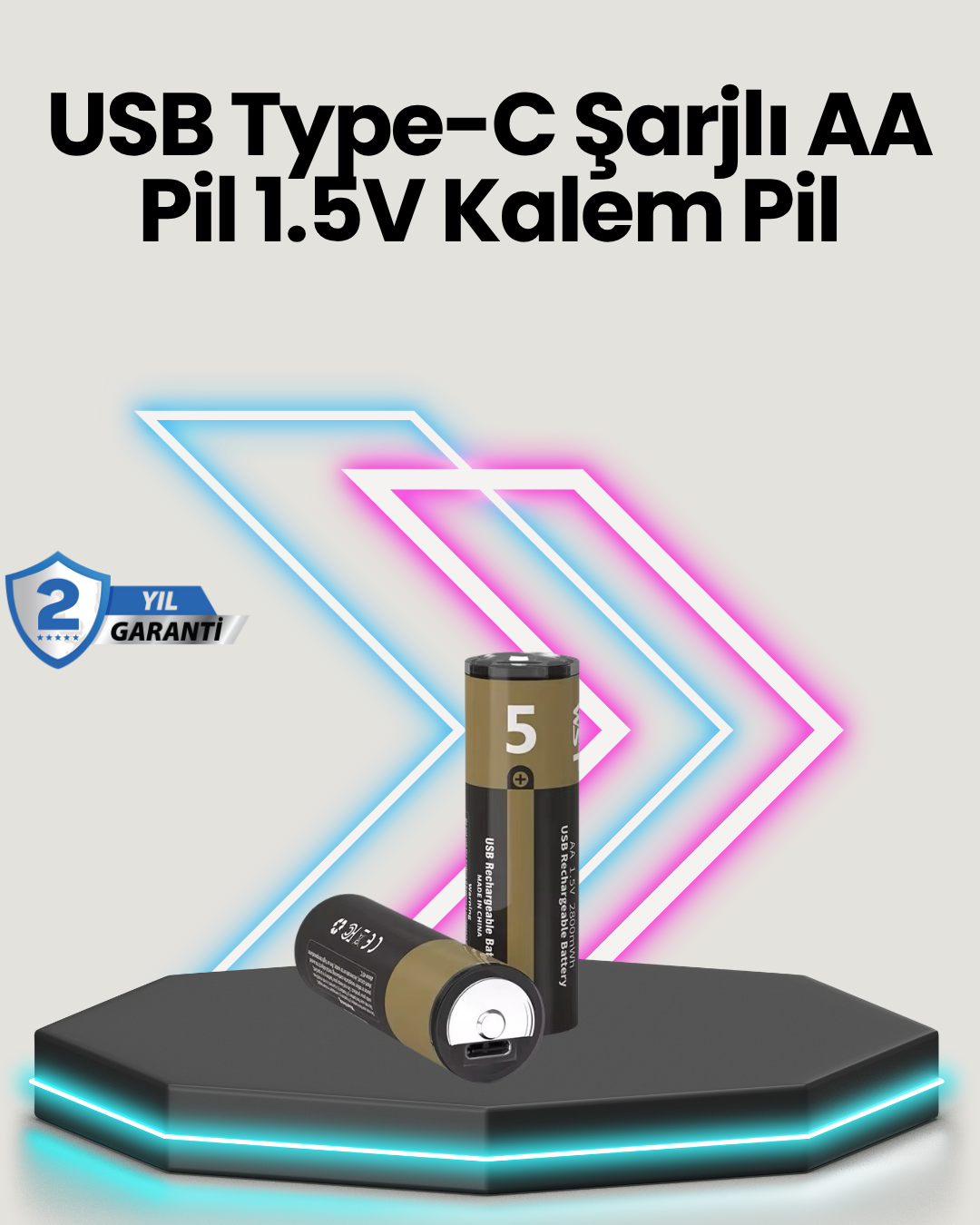 4-1 Yüksek Performanslı AA USB Şarjlı Lityum Pil | 1.5V Sabit Güç | 2’li Paket - Vipsepet - Görsel 1