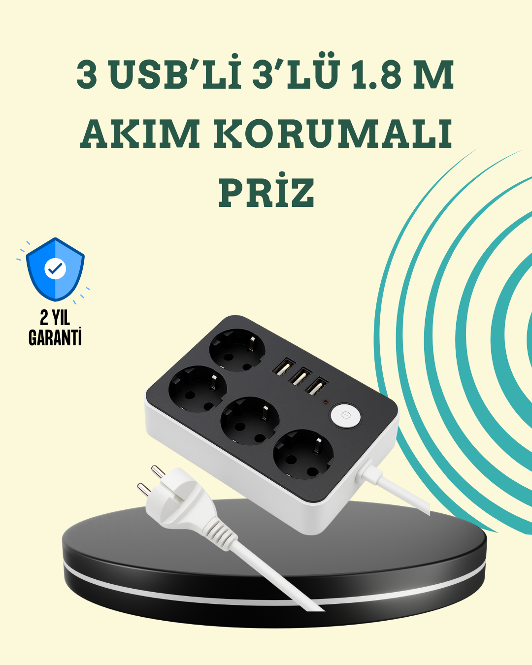 4-101 7 Cihazı Aynı Anda Destekleyen 3 USB Portlu 4’lü Priz - Vipsepet - Görsel 1