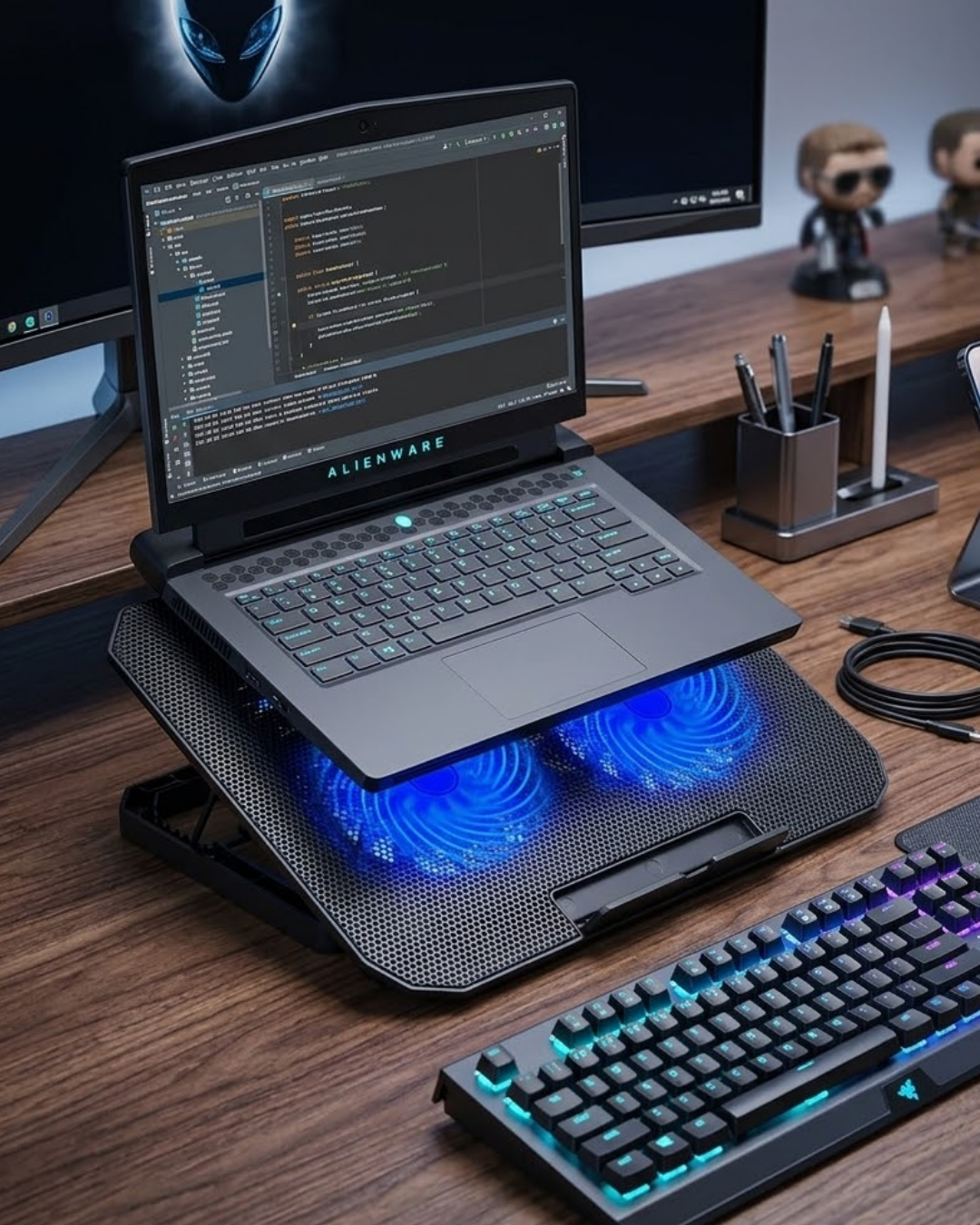 4-104 Çift Fanlı Sessiz Laptop Soğutucu 17 İnç Uyumlu Yükseltici Stand - Vipsepet - Görsel 1