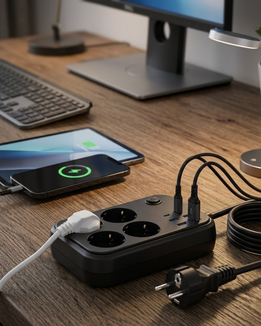 4-12 Termal Korumalı Uzatma Kablosu 4 Priz USB ve Type C Çoklu Şarj İstasyonu - Vipsepet - Görsel 1