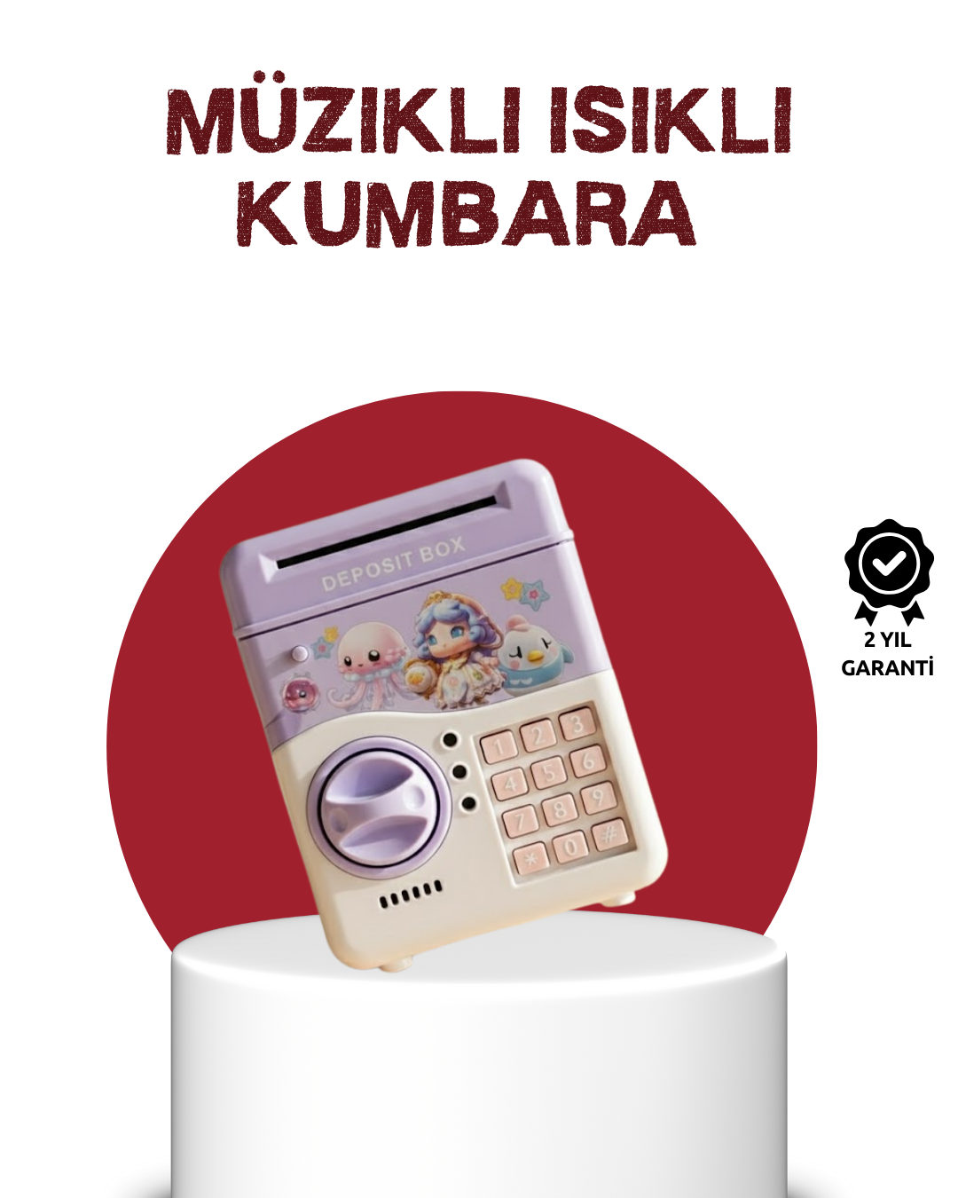4-121 ATM Tasarımlı Şifreli Işıklı Çocuk Kumbarası Mor - Vipsepet - Görsel 1