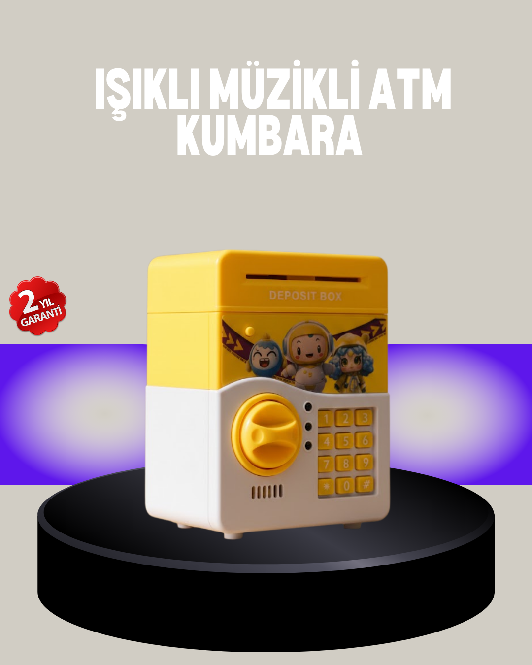 4-122 Sarı Şifreli Eğitici Çocuk Kumbarası Otomatik Para Girişli - Vipsepet - Görsel 1