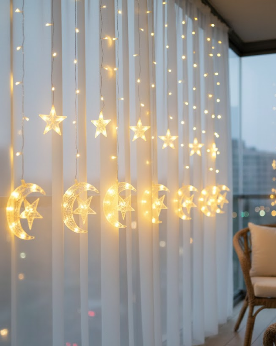 4-162 Hilal Yıldız LED Perde Işık Balkon Pencere ve Oda Dekorasyonu - Vipsepet - Görsel 1
