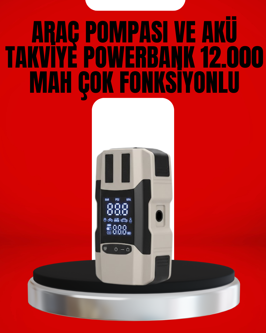 4-2 Dijital Ekranlı Araç Pompası Akü Takviye Powerbank 12.000 mAh - Vipsepet - Görsel 1