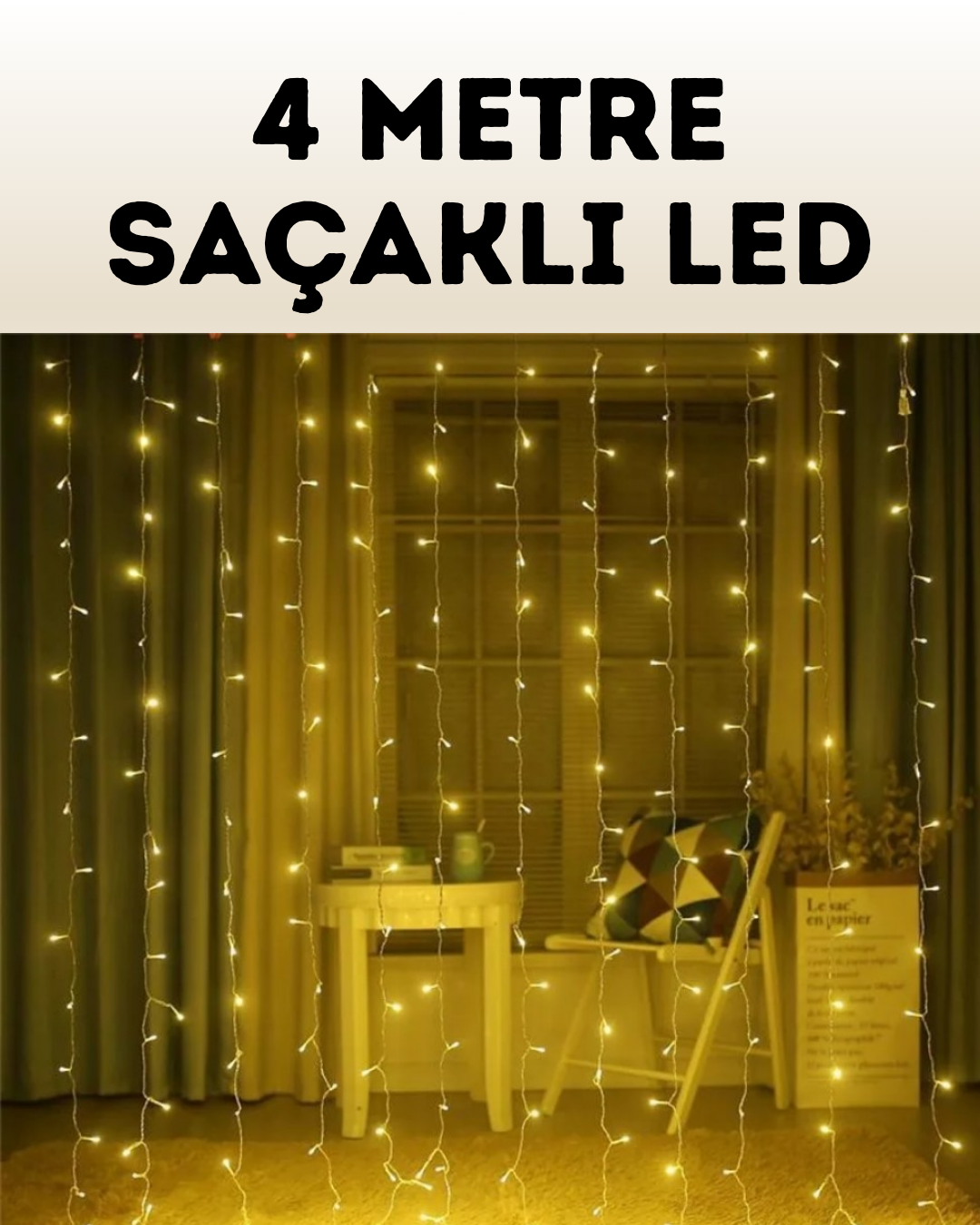 4-240 4 Metre Şelale Perde Led Işık Dış Mekan İç Mekan Uyumlu - Vipsepet - Görsel 1