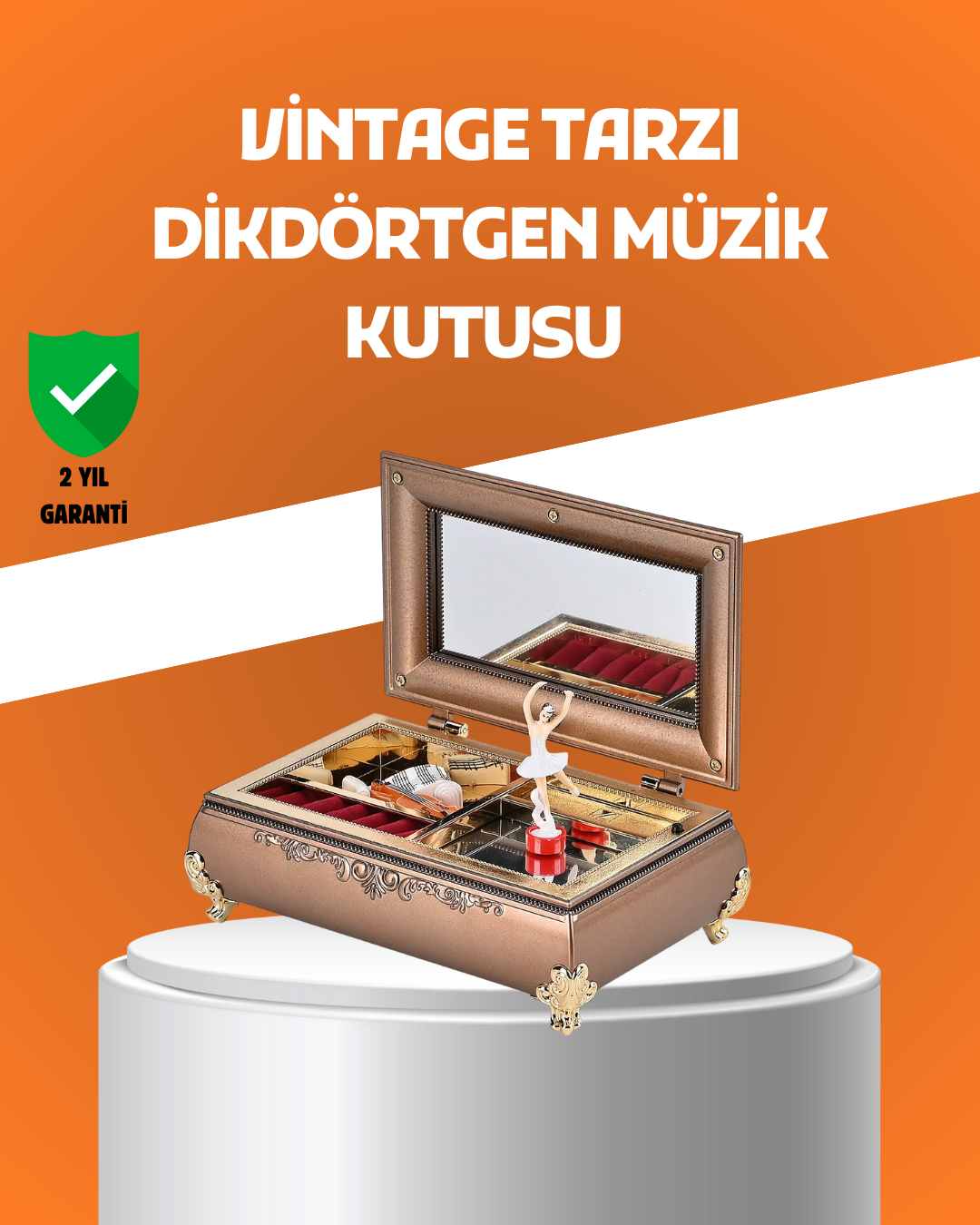 4-25 Müzikli Balerin Figürlü Takı Kutusu Piyano Desenli Dekoratif - Lisinya - Görsel 1