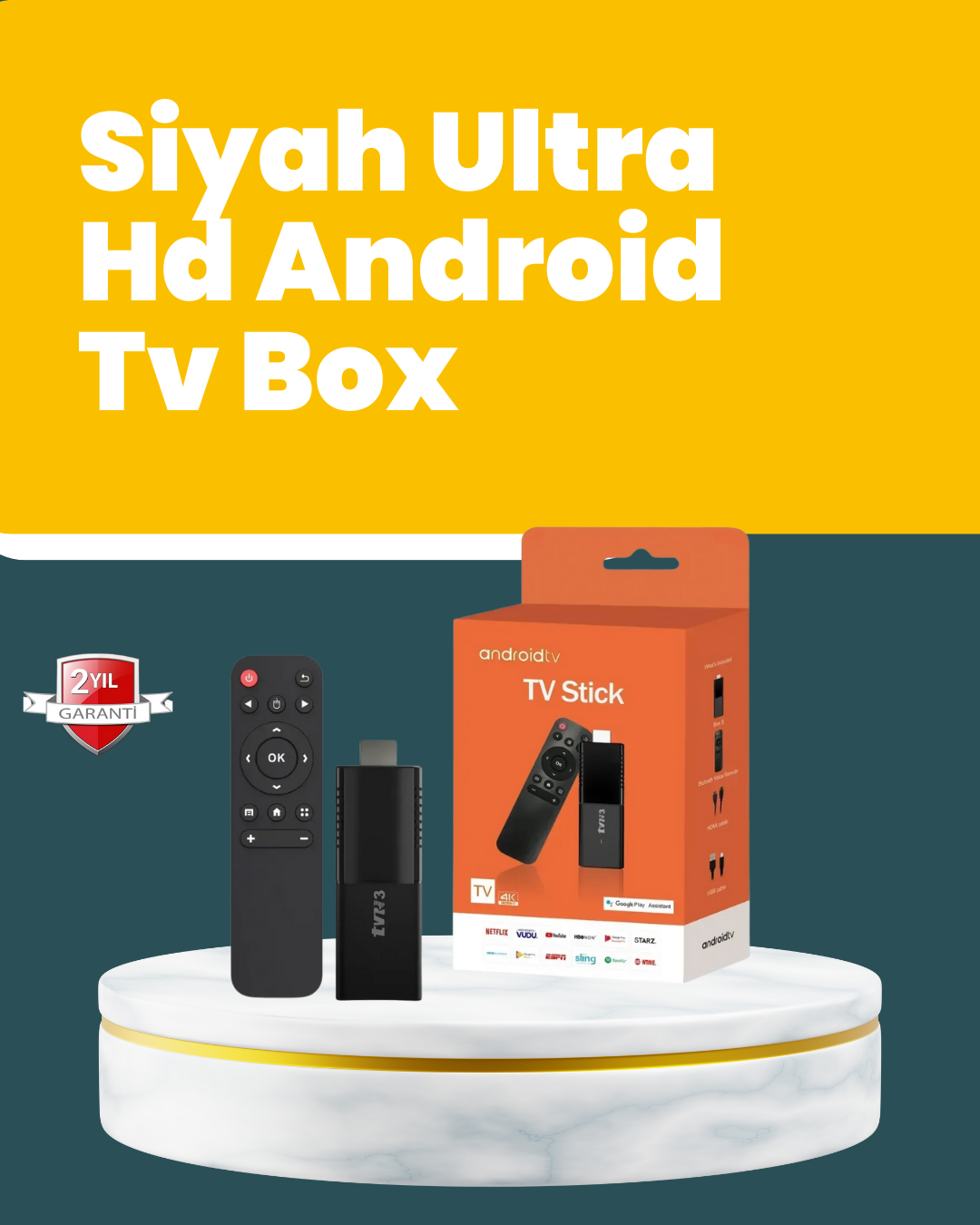 4-3 Android TV Stick WiFi ve Bluetooth Bağlantılı - Vipsepet - Görsel 1