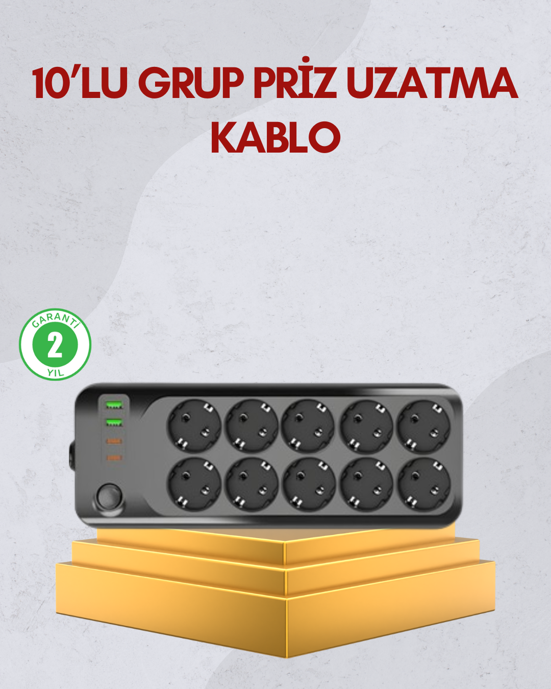 4-37 10 Prizli Uzatma Kablosu Termal Koruma USB Type-C Hızlı Şarj 2500W - Vipsepet - Görsel 1