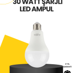 Yüksek Işık Güçlü Şarjlı LED Ampul E27 30W Enerji Tasarruflu - Vipsepet