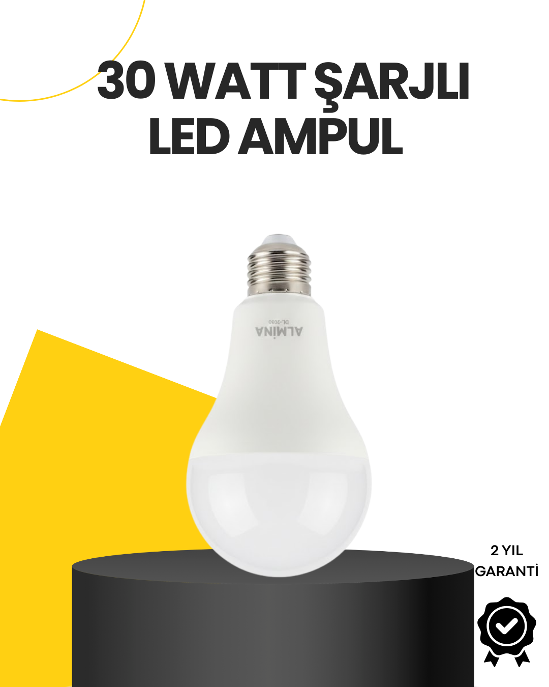 4-44 Yüksek Işık Güçlü Şarjlı LED Ampul E27 30W Enerji Tasarruflu - Vipsepet - Görsel 1