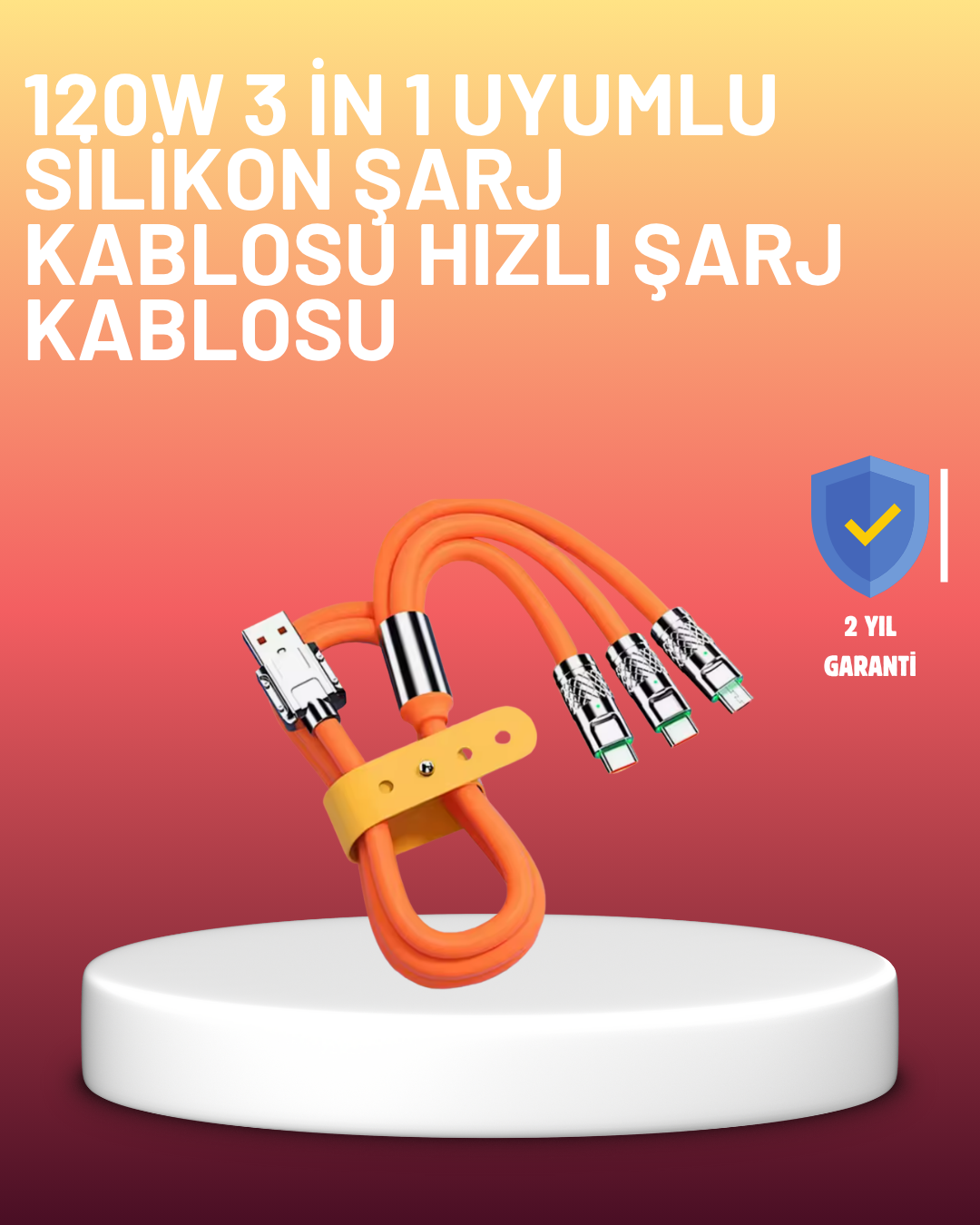 4-45 Çinko Alaşımlı Uçlu 120 W Şarj Kablosu – Dolaşmaya Dayanıklı 1,2 m USB Kablo - Vipsepet - Görsel 1