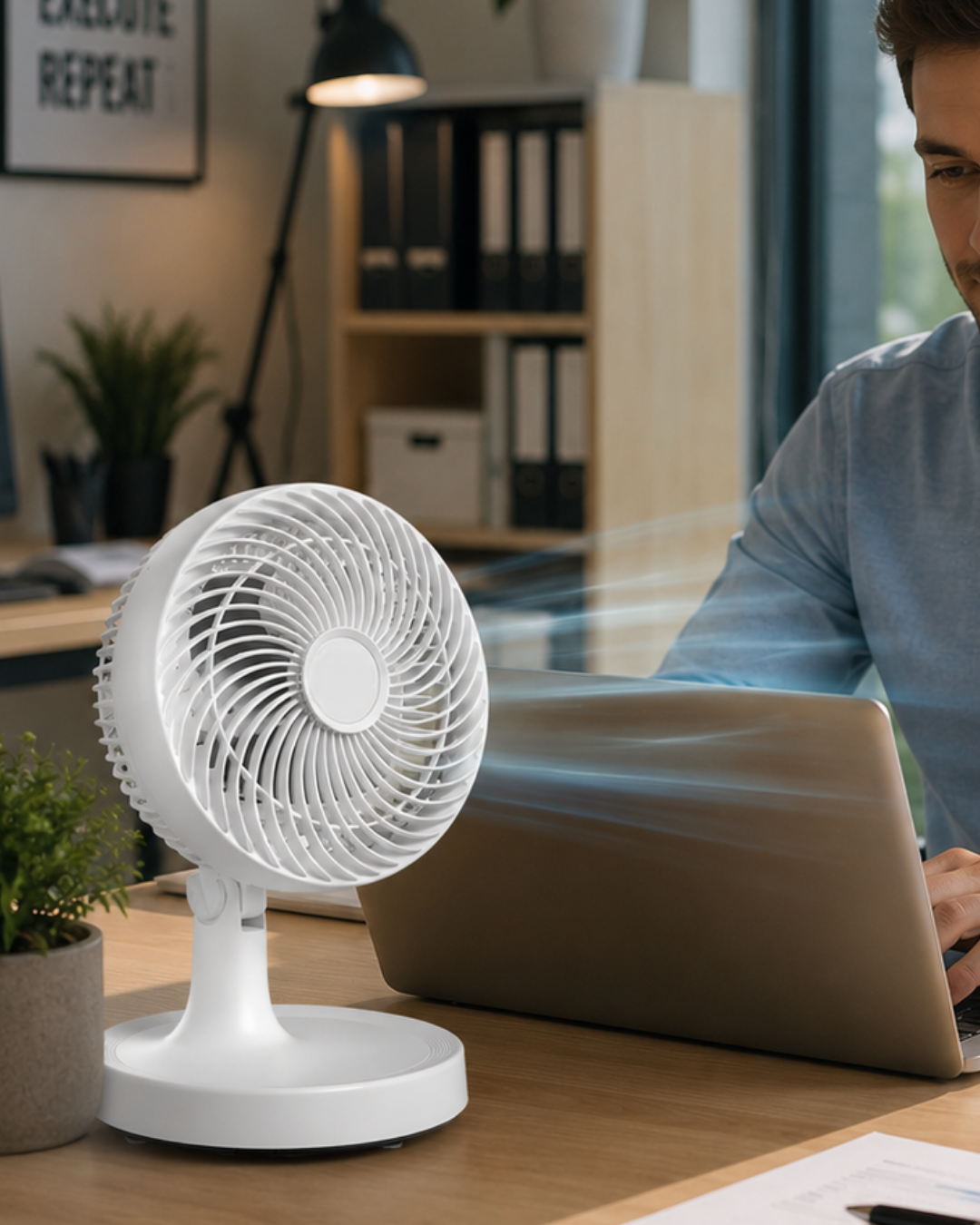 4-46 Kompakt Mini Fan Otomatik Salınımlı Sessiz Masaüstü Vantilatör - Vipsepet - Görsel 1