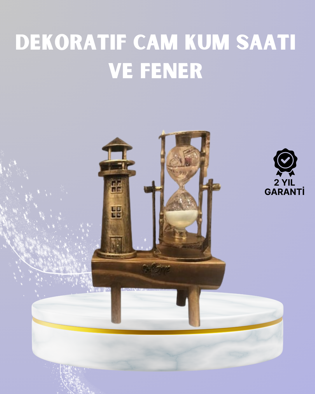 4-53 Ahşap Kum Saati ve Deniz Feneri Figürü Bir Arada – Ev Ve Ofis Dekorasyonu - Vipsepet - Görsel 1