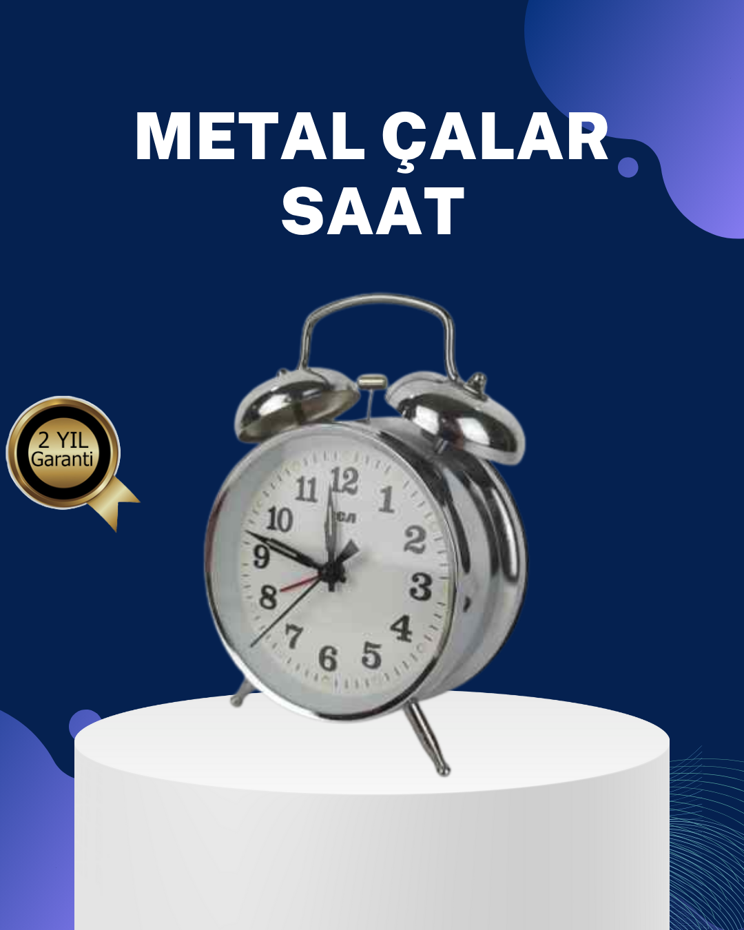 4-54 Alarmlı Dekoratif Yuvarlak Masa Saati Gümüş Renk Sessiz ve Işıklı - Vipsepet - Görsel 1