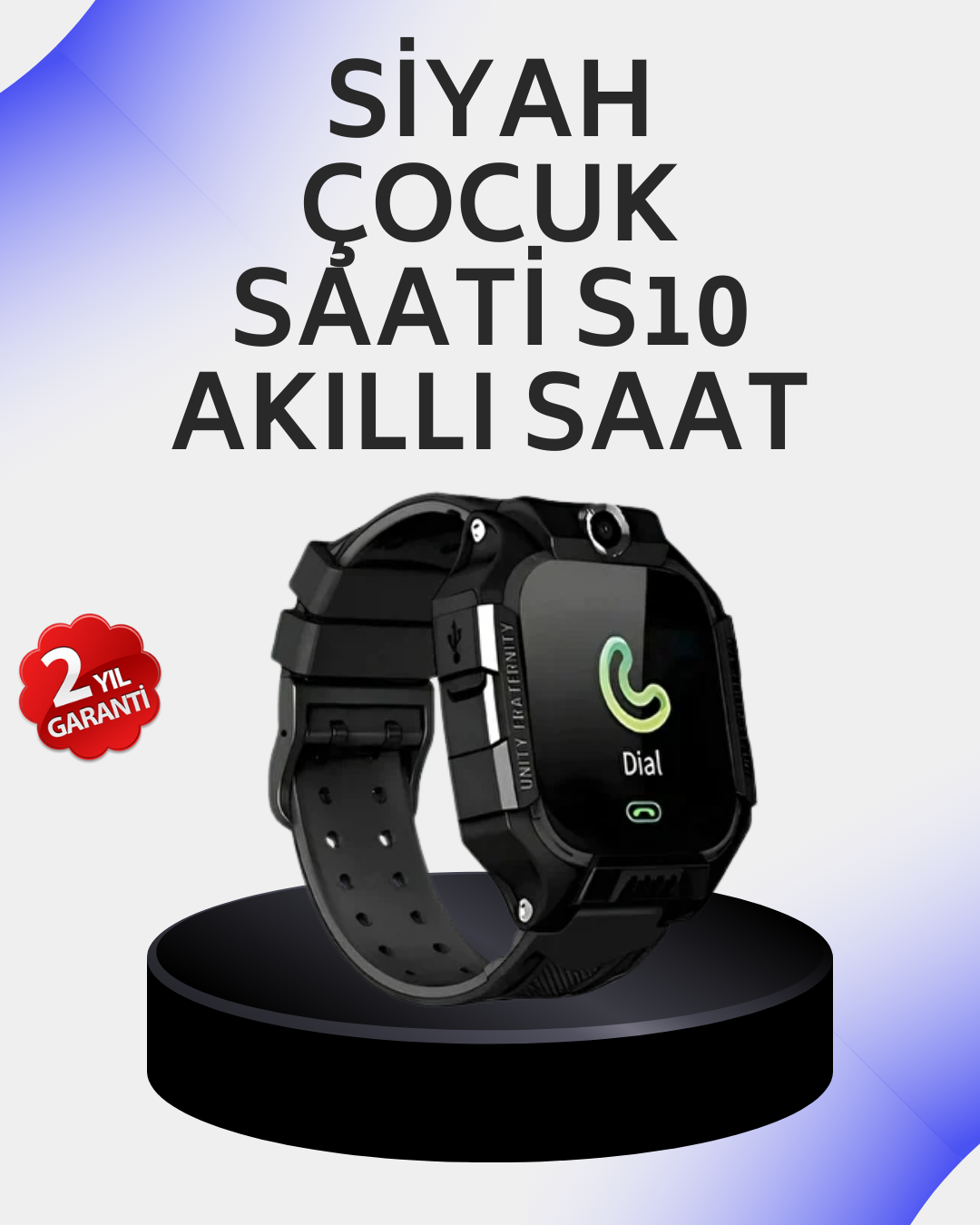 4-57 S10 Akıllı Çocuk Saati Siyah Tasarım Adımsayar ve Alarm Fonksiyonu - Vipsepet - Görsel 1