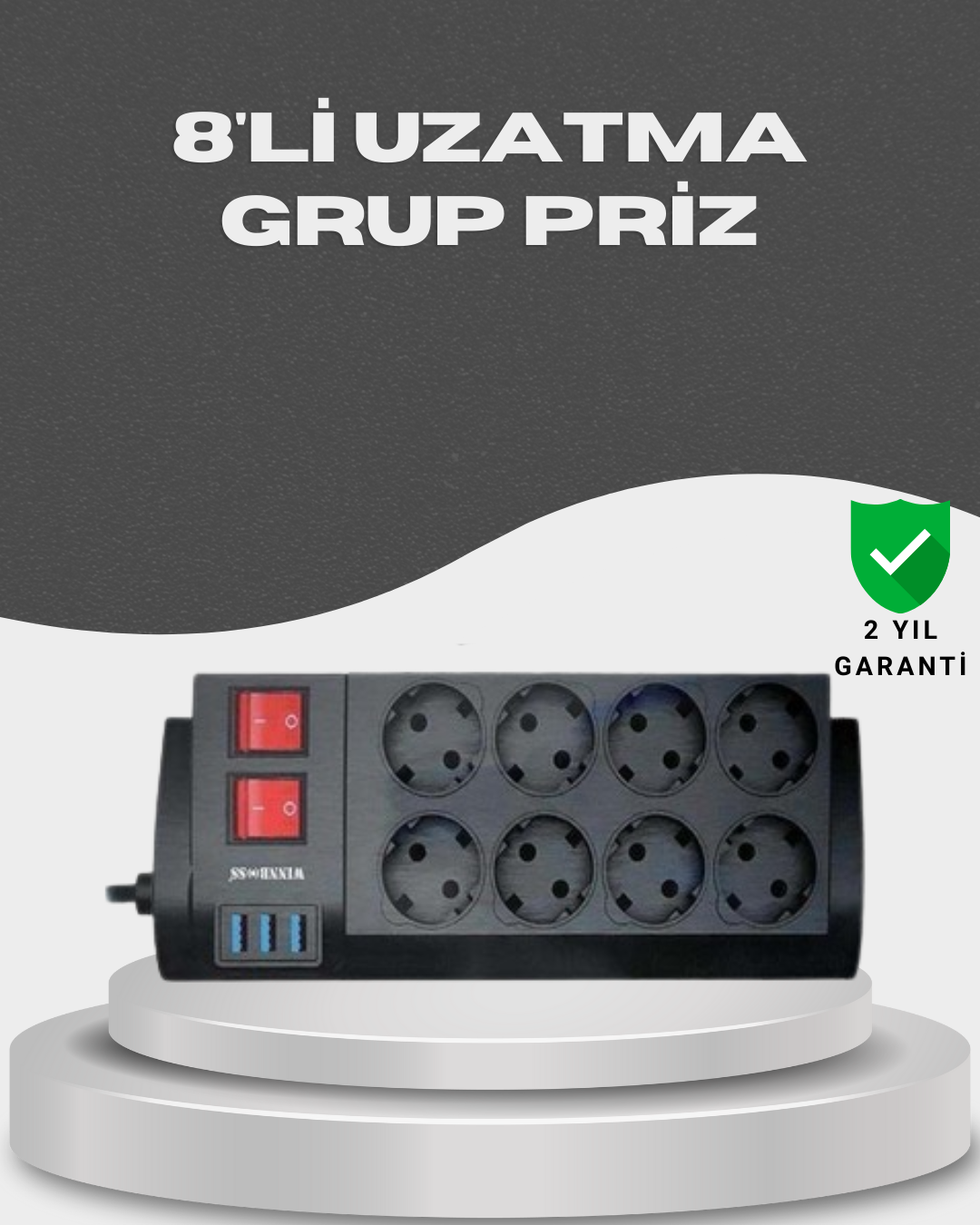 4-6 Akım Korumalı 8’li Priz 3 USB’li Uzatma Kablosu Isıya Dayanıklı 2 Metre - Vipsepet - Görsel 1