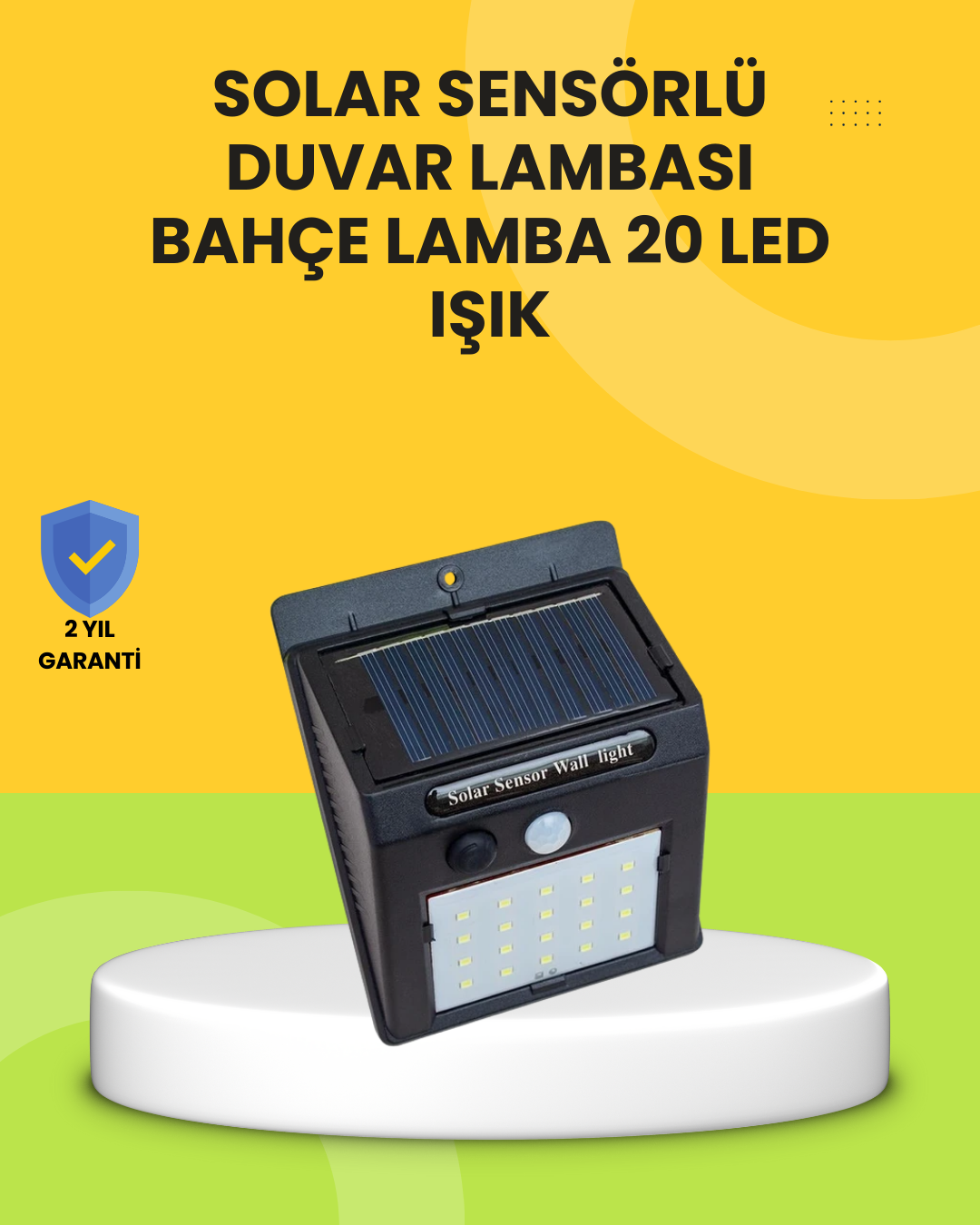 4-67 Güneş Paneli ile Şarj Olan 20 LED Dış Mekan Hareket Sensörlü Lamba - Vipsepet - Görsel 1