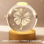 Bitki Temalı LED Işıklı Cam Küre Ahşap Standlı Modern Gece Lambası - Vipsepet