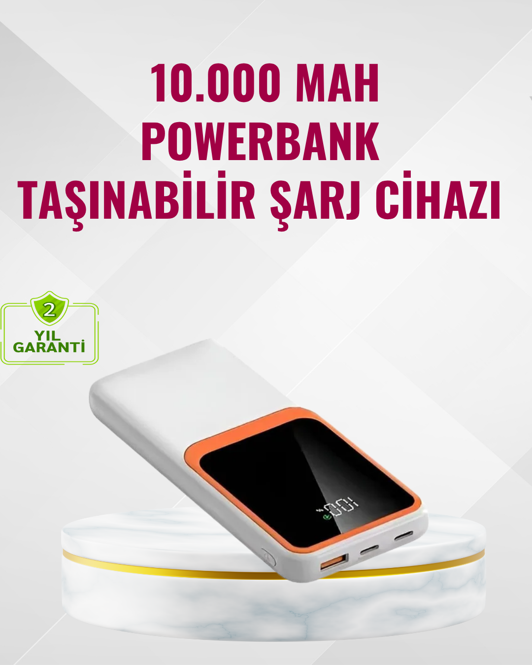 4-76 Powerbank 10000 mAh – Çift USB Çıkışlı, Type-C Girişli, Şık Beyaz Tasarım - vipsepet - Görsel 1