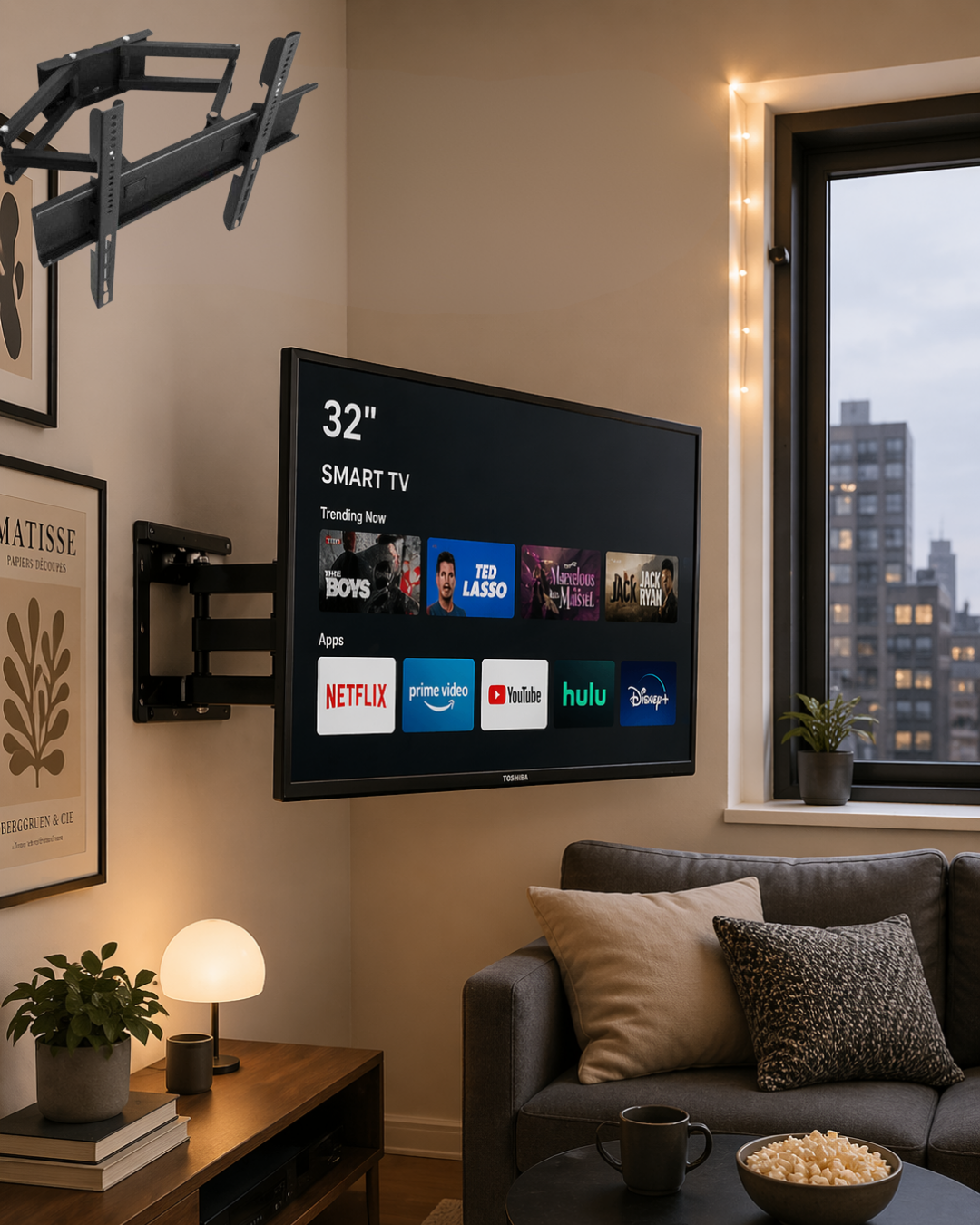 4-76 Hareketli TV Duvar Askısı 32 55 İnç Döner Eğimli Televizyon Aparatı - Vipsepet - Görsel 1