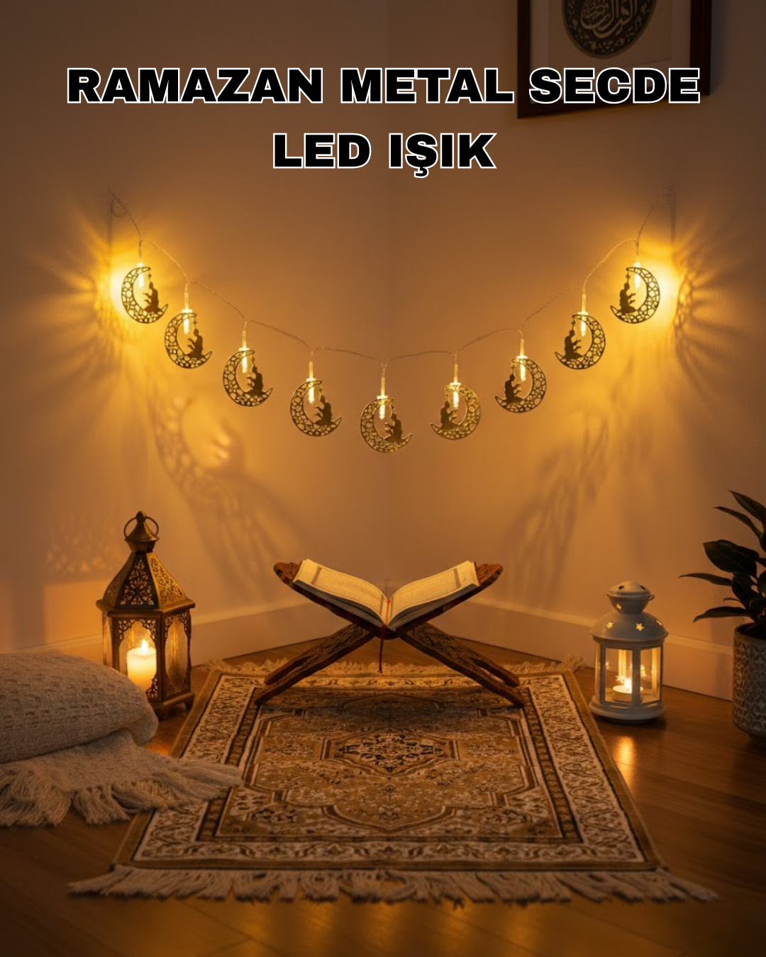 4-95 Ay ve Secde Tasarımlı Sıcak Beyaz LED Ramazan Işığı - Vipsepet - Görsel 1