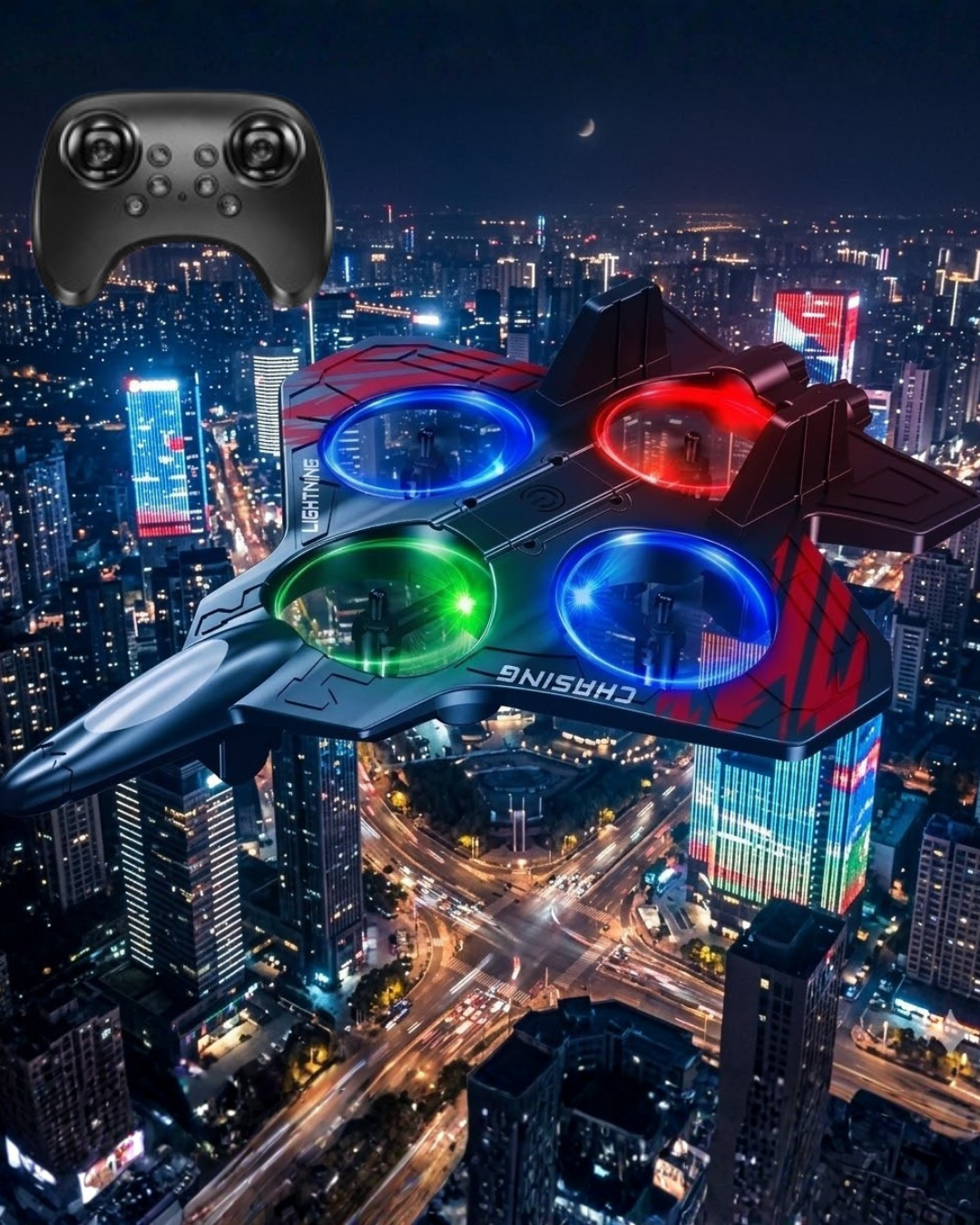 5-10 LED Işıklı Oyuncak Drone Fighter Jet Tasarımlı Uzaktan Kumandalı Uçak - Vipsepet - Görsel 1