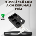 4.1A Hızlı Şarjlı Akım Korumalı 4 Priz ve 3 USB Çıkışlı Priz - Vipsepet