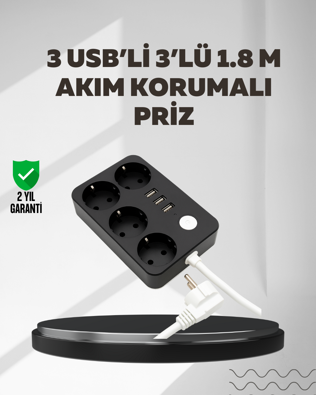 5-101 4.1A Hızlı Şarjlı Akım Korumalı 4 Priz ve 3 USB Çıkışlı Priz - Vipsepet - Görsel 1