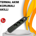 Hızlı Şarj Özellikli 3 USB Girişli Üçlü Priz - Vipsepet