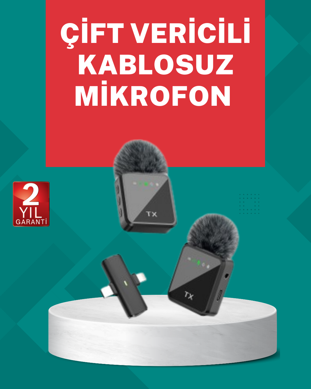5-104 Profesyonel Ses Kayıtları İçin 2’li Kablosuz Yaka Mikrofon Seti - vipsepet - Görsel 1