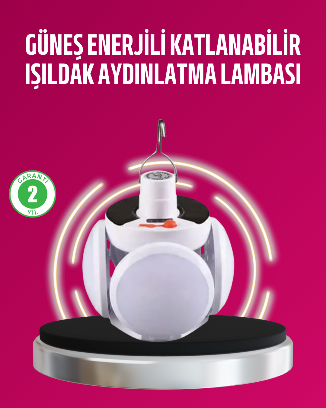 5-120 Solar ve USB Şarjlı Su Geçirmez Katlanabilir LED Lamba - Vipsepet - Görsel 1