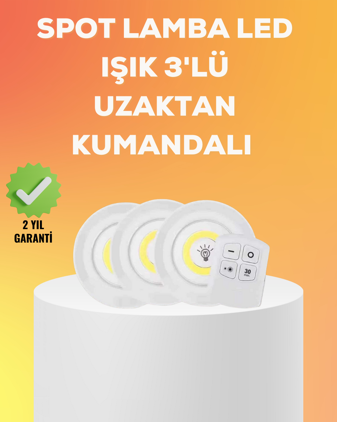 5-124 Çok Amaçlı Kullanım İçin Kablosuz Yapışkanlı 3 Lü Uzaktan Kumandalı Led Spot Lamba - Vipsepet - Görsel 1