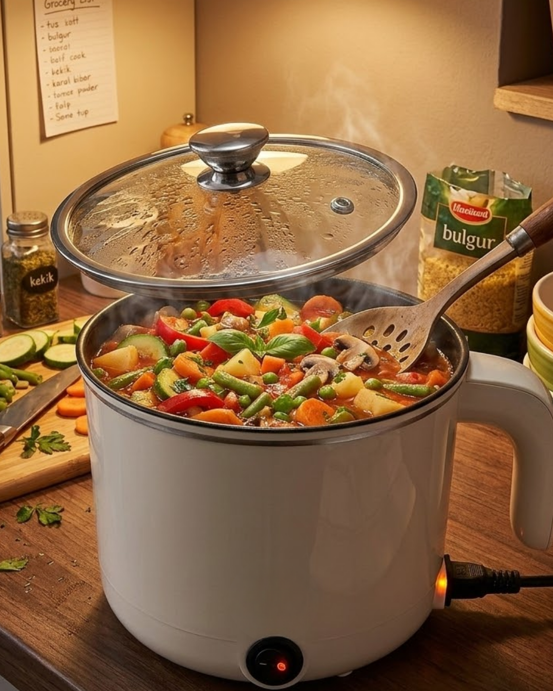 5-13 Mini Elektrikli Yemek Pişirici 1 Litre Buharlı Pişirme Tepsili Mutfak Tenceresi - Vipsepet - Görsel 1