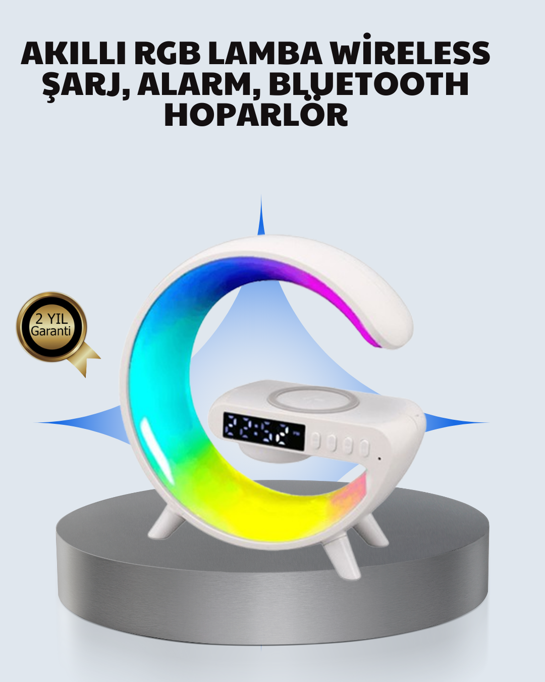 5-144 Başucu İçin Tasarlanmış Kablosuz Şarjlı Gece Lambası ve Bluetooth Ses Sistemi - Vipsepet - Görsel 1
