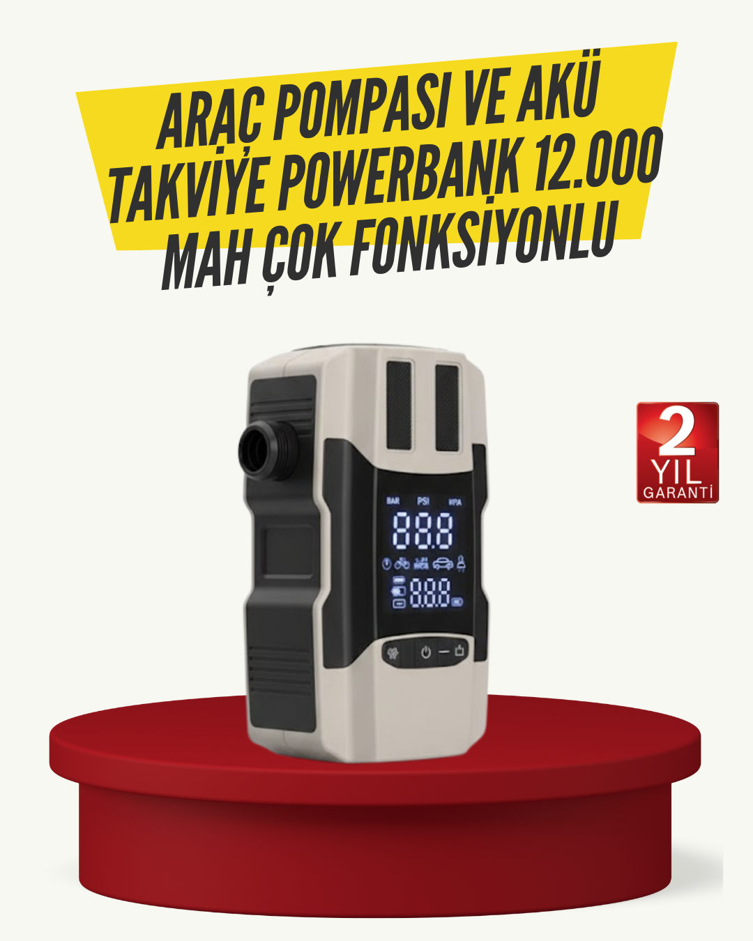 5-2 Araç Lastik Şişirme Pompası ve Akü Takviye Powerbank Bir Arada - Vipsepet - Görsel 1