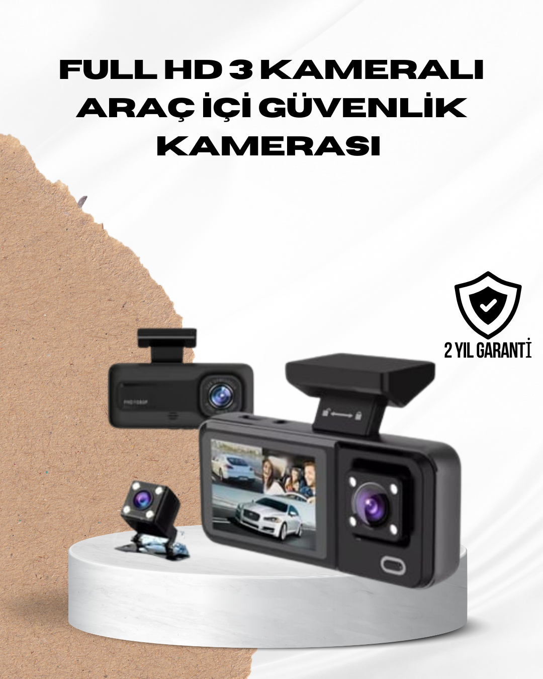 5-209 Wi-Fi Bağlantılı Full HD Araç Kamera Seti 3 Kameralı Park Koruma ve Döngü Kayıt - Vipsepet - Görsel 1