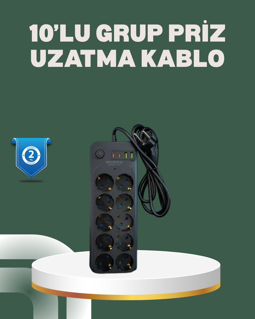 5-37 Termal Koruma Sistemli USB Type-C 10’lu Grup Priz 2m 2500W Güç Kapasiteli - Vipsepet - Görsel 1