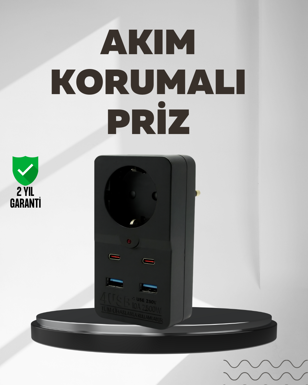5-40 Tip Akım Koruma Prizi 10A 2500W USB Type C Destekli - Vipsepet - Görsel 1