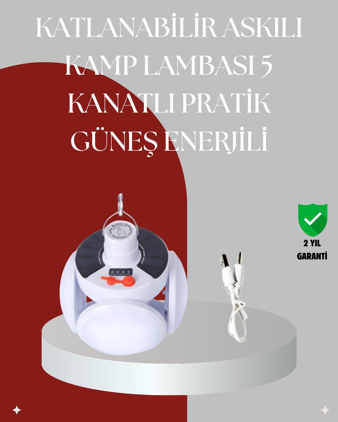 5-50 360 Derece Katlanabilir Solar LED Aydınlatma Çadır Lambası - Vipsepet - Görsel 1