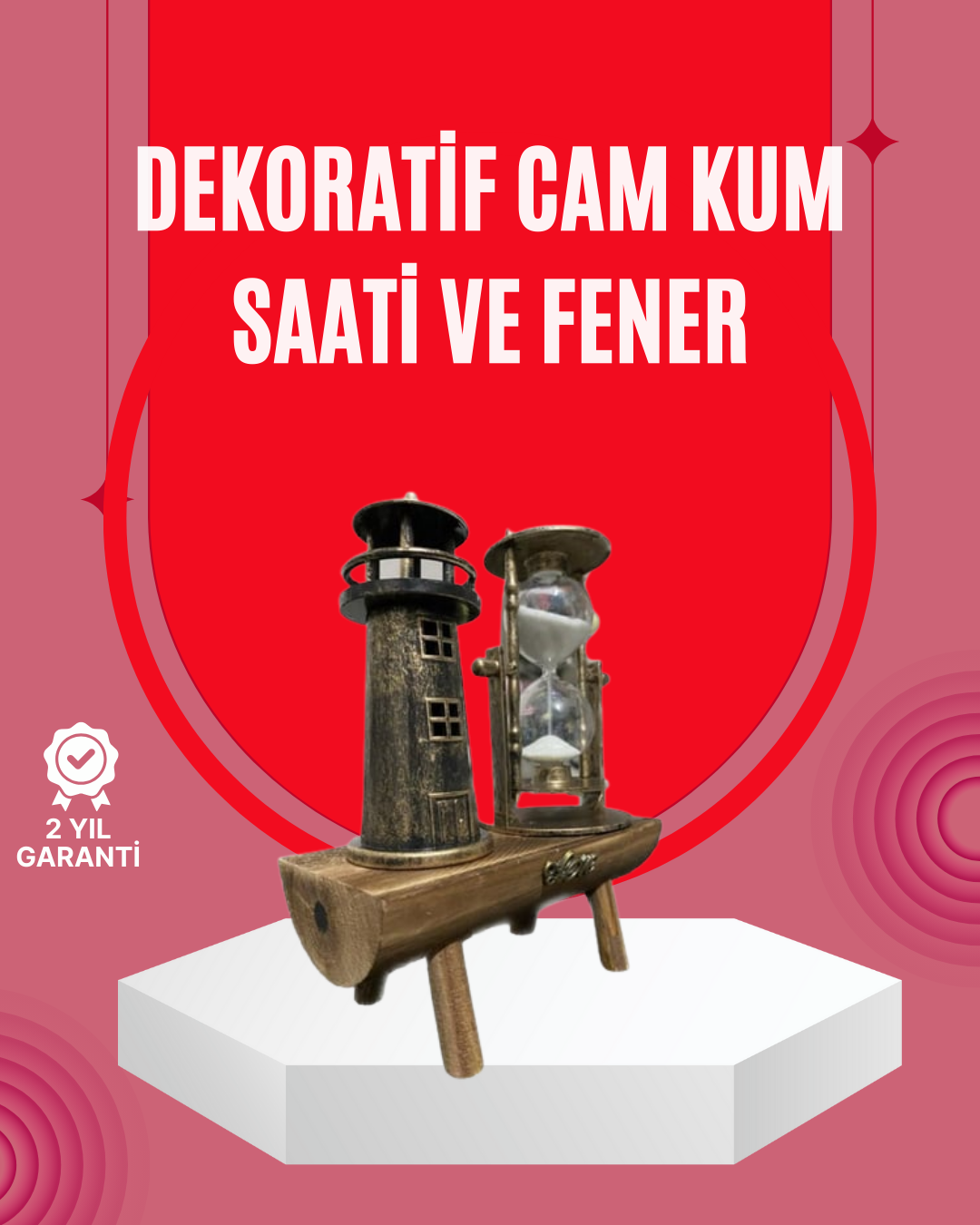 5-53 Ahşap Gövdeli Deniz Feneri Formlu Kum Saati – 15x20 cm Masa Dekoru - Vipsepet - Görsel 1