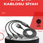 Dayanıklı Metal Başlıklı 3’ü 1 Arada Şarj Kablosu – Tüm Cihazlarla Uyumlu - Vipsepet