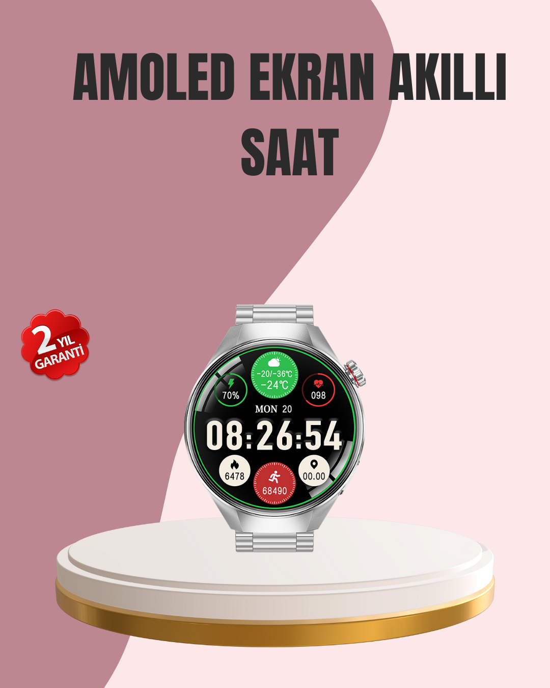 5-55 AMOLED Akıllı Saat Gelişmiş Sensörlü – Kadın Sağlığı ve Hatırlatma Özellikli - Vipsepet - Görsel 1