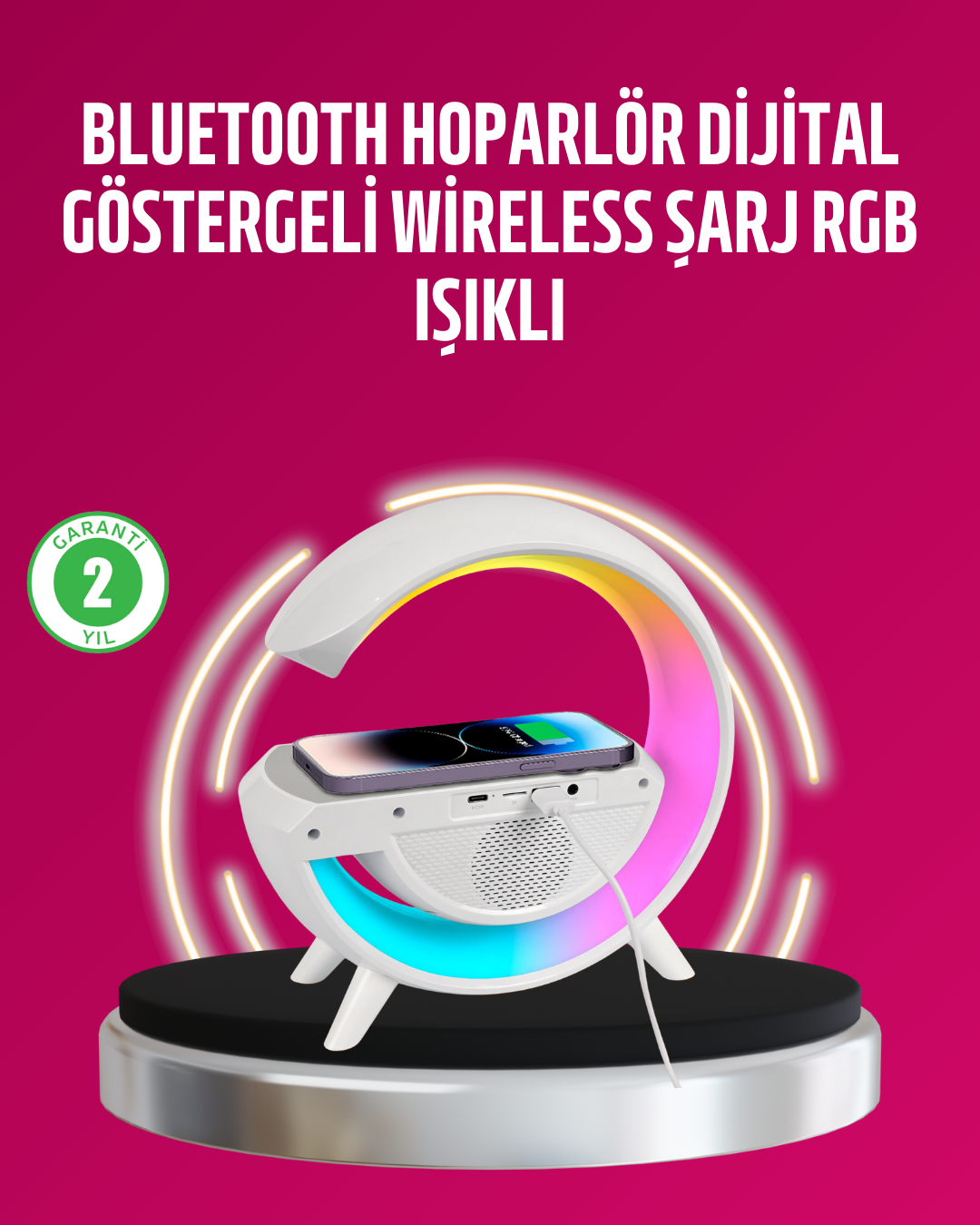 5-55 Kablosuz Şarjlı LED Masa Lambası Çalar Saat ve Beyaz Gürültü Özellikli - Vipsepet - Görsel 1