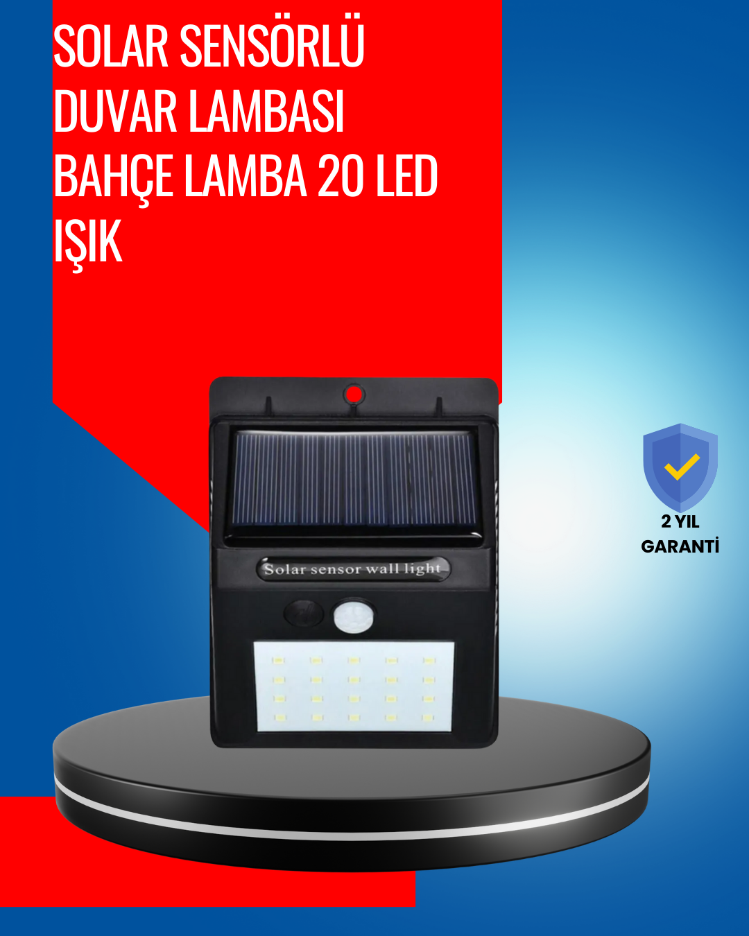 5-67 Solar Enerjiyle Çalışan IP65 Su Geçirmez 20 LED Duvar Lambası - Vipsepet - Görsel 1