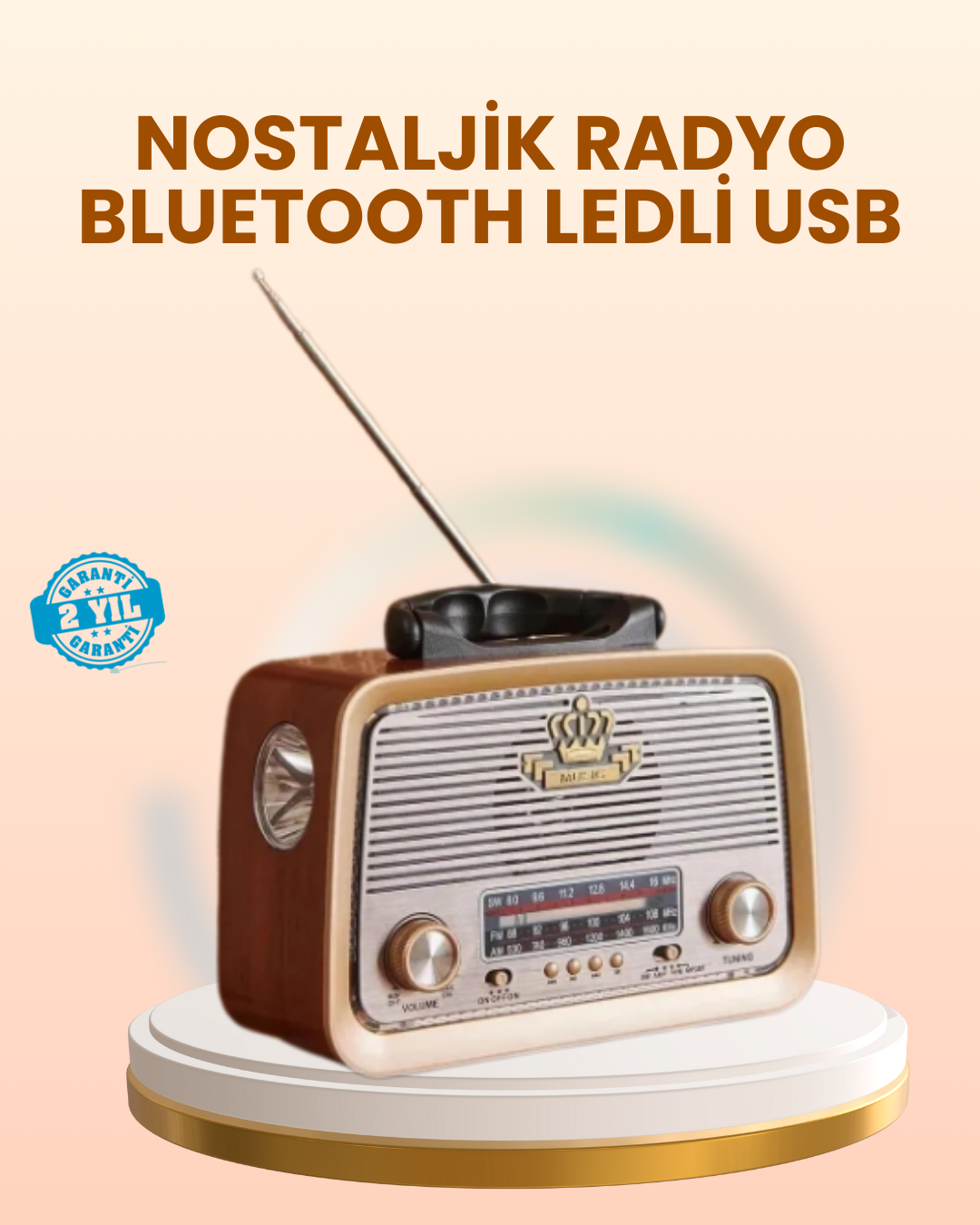 5-74 Eskitme Tasarımlı Ahşap Bluetooth Radyo LED Aydınlatmalı - Vipsepet - Görsel 1
