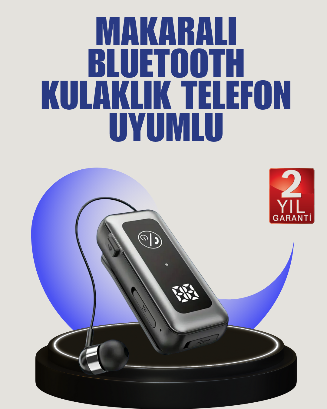 5-79 İçi Sarılabilen Kablo ve Yaka Klipsli Bluetooth Kulaklık - vipsepet - Görsel 1