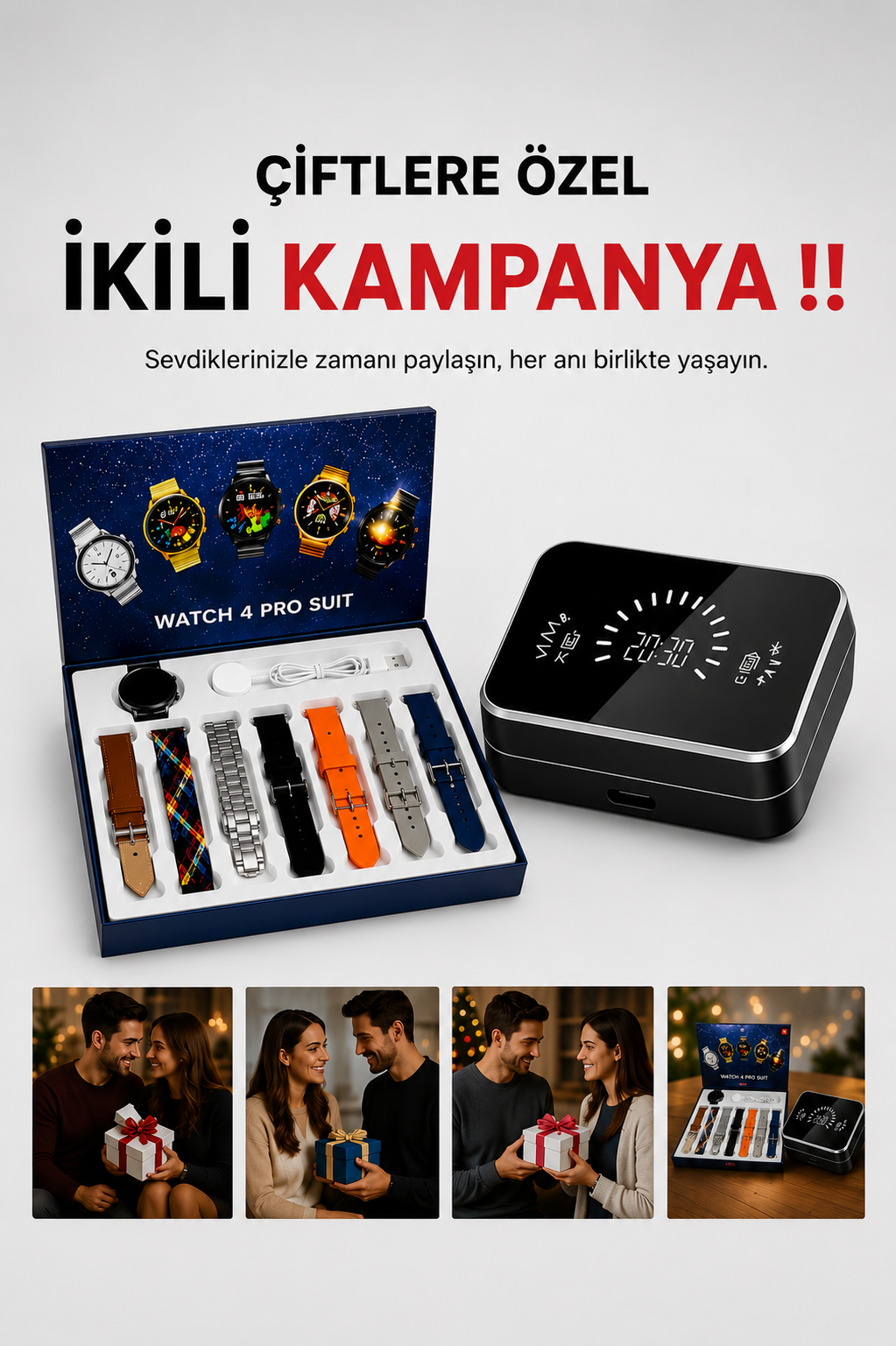 54016522-3edb-4039-8205-aa4e3284cf07 Powerbank Aynalı Bluetooth Kulaklık Ve Akıllı Saat Seti ANC Özelliği Dokunamatik - vipsepet - Görsel 1